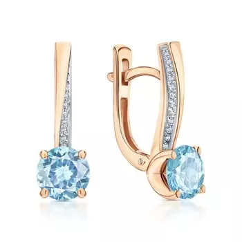 Золотые серьги с бриллиантами природными и топазами природными