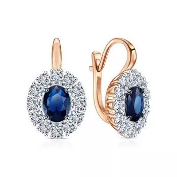 Золотые серьги с бриллиантами природными и сапфирами природными