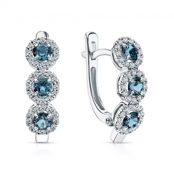 Золотые серьги с бриллиантами природными и топазами природными