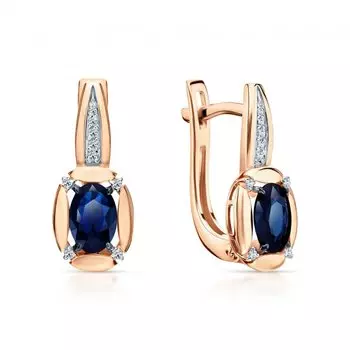 Золотые серьги с бриллиантами природными и сапфирами природными