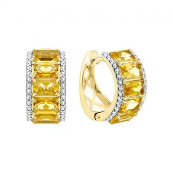 Золотые серьги с бриллиантами природными и цитринами природными