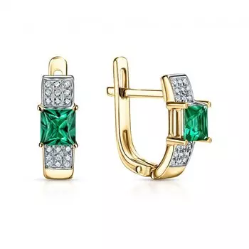 Золотые серьги с бриллиантами природными и изумрудами выращенными