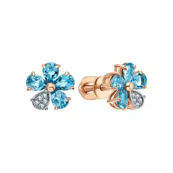 Золотые серьги с бриллиантами природными и топазами природными