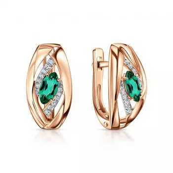 Золотые серьги с бриллиантами природными и изумрудами выращенными