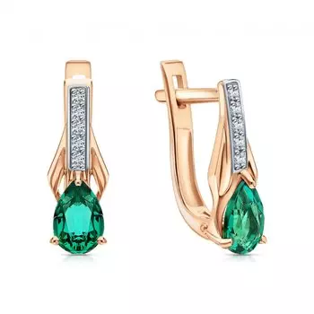 Золотые серьги с бриллиантами природными и изумрудами выращенными