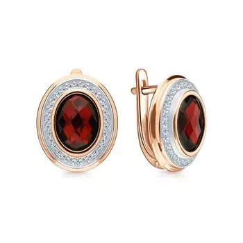 Золотые серьги с бриллиантами природными и гранатами природными