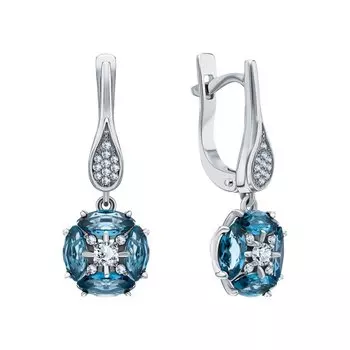 Золотые серьги с бриллиантами природными и топазами природными