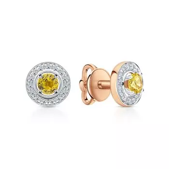 Золотые серьги с бриллиантами природными и сапфирами природными