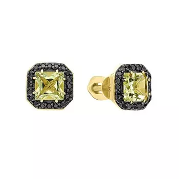 Золотые серьги с бриллиантами природными и кварцами природными