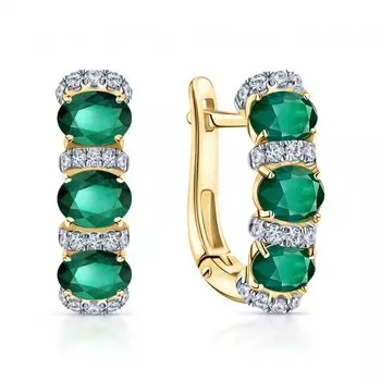 Золотые серьги с бриллиантами природными и изумрудами природными