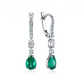 Золотые серьги с бриллиантами природными и изумрудами природными