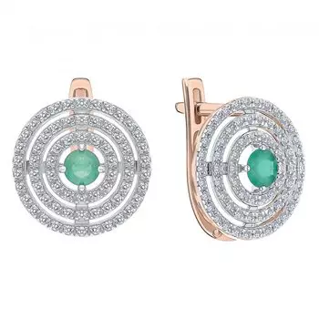 Золотые серьги с бриллиантами природными и изумрудами природными