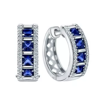 Золотые серьги с бриллиантами природными и сапфирами выращенными