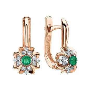 Золотые серьги с бриллиантами природными и изумрудами природными