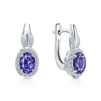 Золотые серьги с бриллиантами природными и танзанитами природными