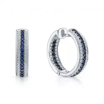 Золотые серьги с бриллиантами природными и сапфирами природными