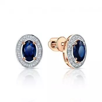 Золотые серьги с бриллиантами природными и сапфирами природными