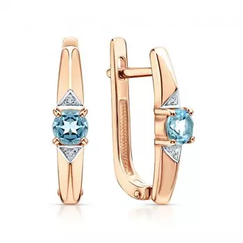 Золотые серьги с бриллиантами природными и топазами природными