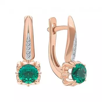 Золотые серьги с бриллиантами природными и изумрудами выращенными