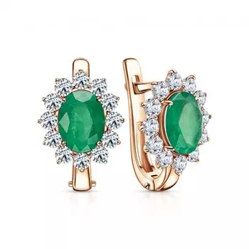 Золотые серьги с бриллиантами природными и изумрудами природными
