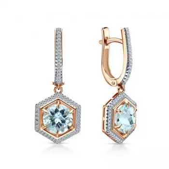 Золотые серьги с бриллиантами природными и топазами природными