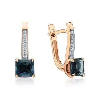 Золотые серьги с бриллиантами природными и топазами природными