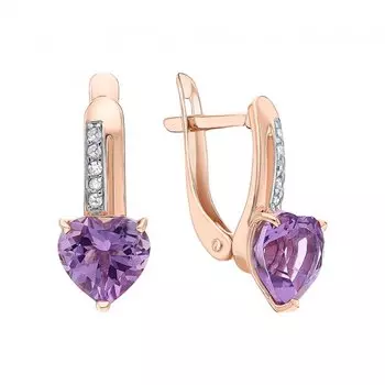 Золотые серьги с бриллиантами природными и аметистами природными