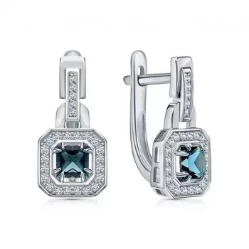 Золотые серьги с бриллиантами природными и топазами природными