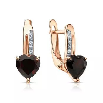 Золотые серьги с бриллиантами природными и гранатами природными