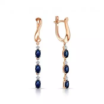 Золотые серьги с бриллиантами природными и сапфирами природными