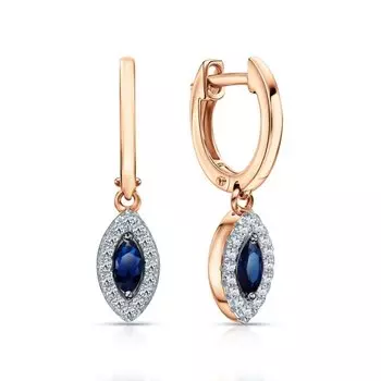 Золотые серьги с бриллиантами природными и сапфирами природными