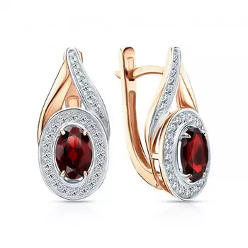 Золотые серьги с бриллиантами природными и гранатами природными