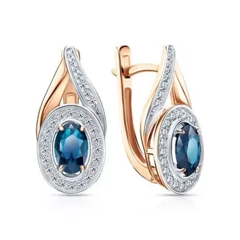 Золотые серьги с бриллиантами природными и топазами природными