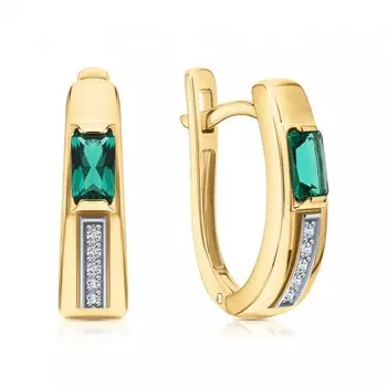 Золотые серьги с бриллиантами природными и изумрудами выращенными