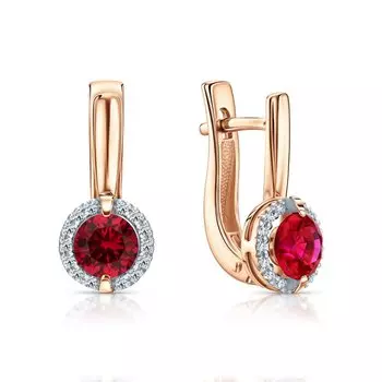 Золотые серьги с бриллиантами природными и рубинами выращенными