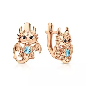 Золотые серьги с бриллиантами природными и топазами природными