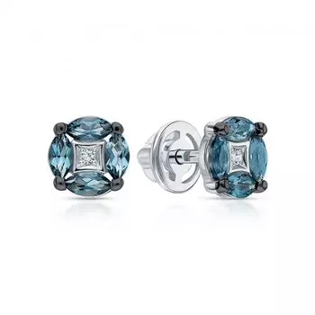 Золотые серьги с бриллиантами природными и топазами природными