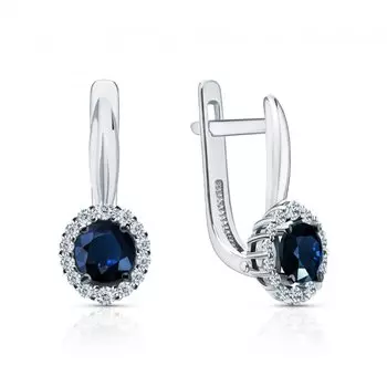 Золотые серьги с бриллиантами природными и сапфирами природными