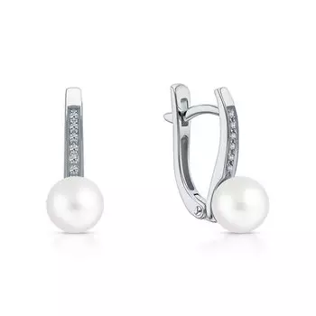 Золотые серьги с бриллиантами природными и жемчугом