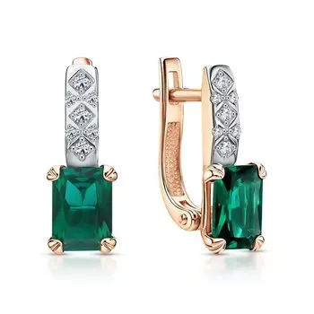 Золотые серьги с бриллиантами природными и изумрудами выращенными