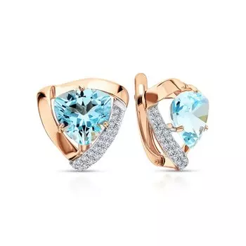 Золотые серьги с бриллиантами природными и топазами природными