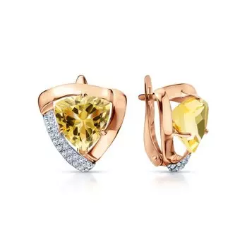 Золотые серьги с бриллиантами природными и цитринами природными