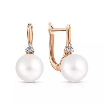 Золотые серьги с бриллиантами природными и жемчугом