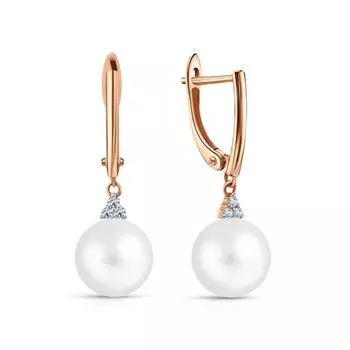 Золотые серьги с бриллиантами природными и жемчугом