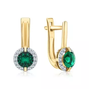 Золотые серьги с бриллиантами природными и изумрудами выращенными