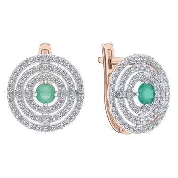 Золотые серьги с бриллиантами природными и изумрудами природными