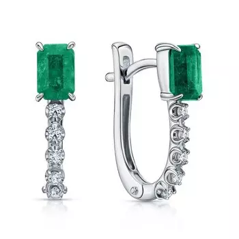 Золотые серьги с бриллиантами природными и изумрудами природными