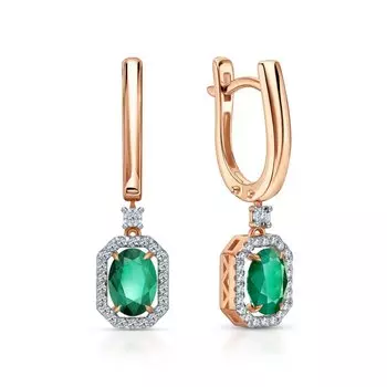 Золотые серьги с бриллиантами природными и изумрудами природными