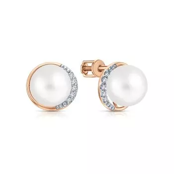 Золотые серьги с бриллиантами природными и жемчугом