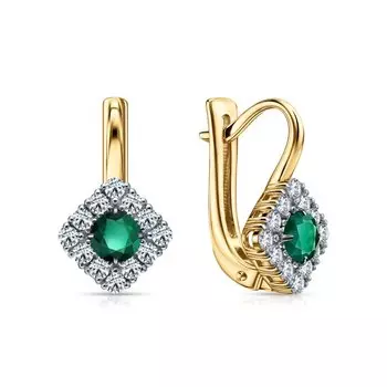 Золотые серьги с бриллиантами природными и изумрудами природными